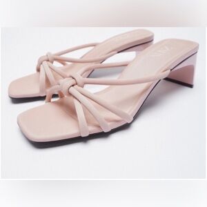 Zara Light Pink Sandals with Knotted Detail. 2 inch heels. Size 39